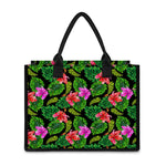 Monstera Hibiscus Hawaii Pattern Print Canvas Tote Bag