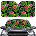 Monstera Hibiscus Hawaii Pattern Print Car Windshield Sun Shade