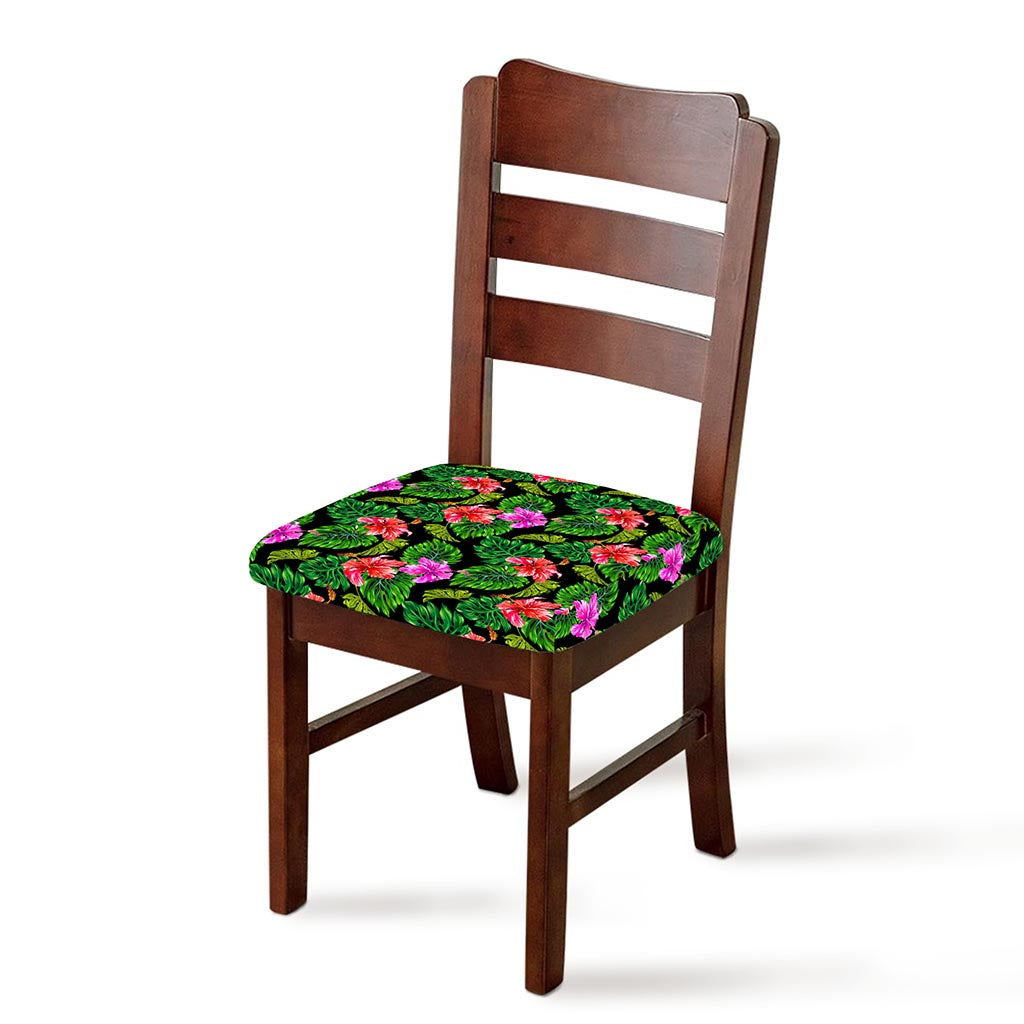 Monstera Hibiscus Hawaii Pattern Print Chair Cushion Cover