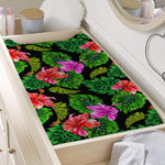 Monstera Hibiscus Hawaii Pattern Print Changing Pad Cover