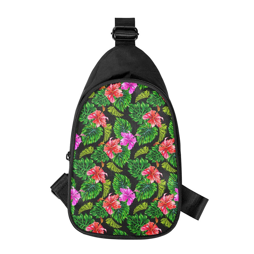 Monstera Hibiscus Hawaii Pattern Print Chest Bag