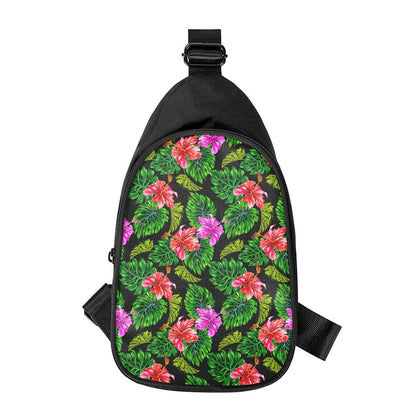 Monstera Hibiscus Hawaii Pattern Print Chest Bag