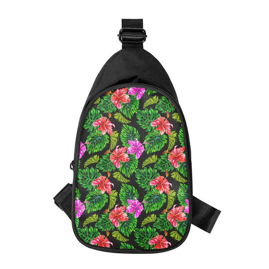 Monstera Hibiscus Hawaii Pattern Print Chest Bag