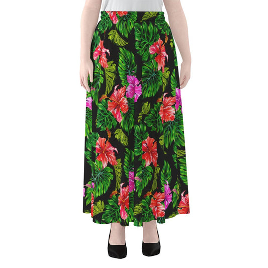 Monstera Hibiscus Hawaii Pattern Print Chiffon Maxi Skirt