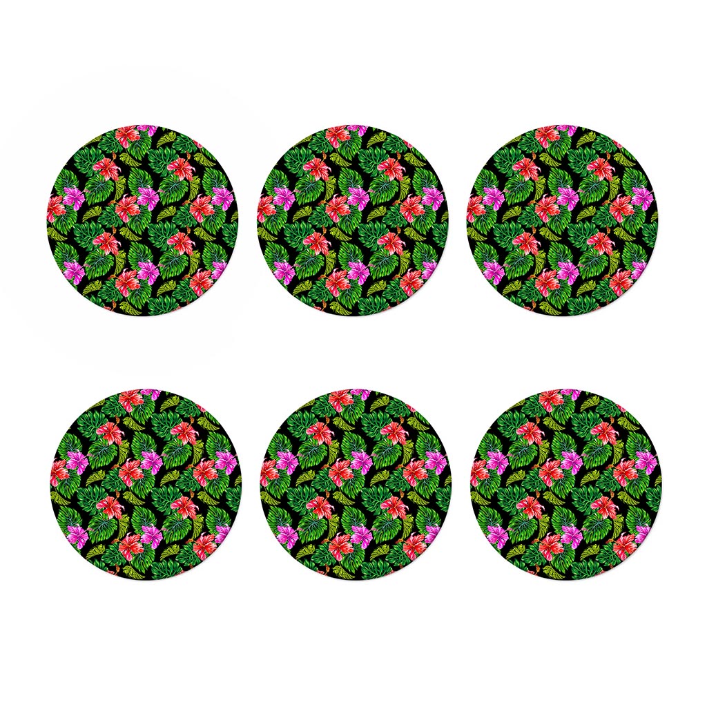 Monstera Hibiscus Hawaii Pattern Print Coaster Set