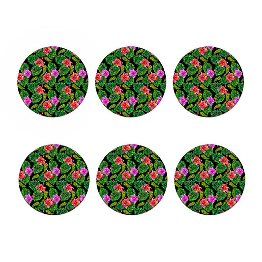 Monstera Hibiscus Hawaii Pattern Print Coaster Set
