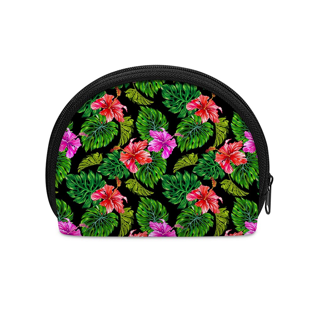 Monstera Hibiscus Hawaii Pattern Print Coin Purse