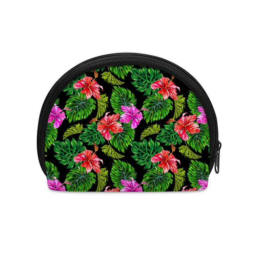 Monstera Hibiscus Hawaii Pattern Print Coin Purse
