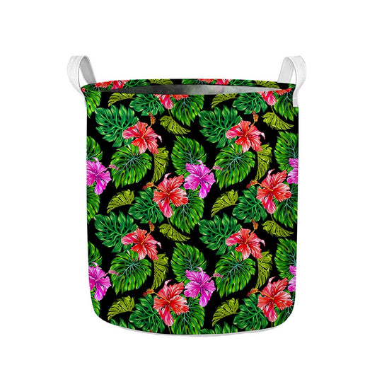 Monstera Hibiscus Hawaii Pattern Print Collapsible Laundry Basket