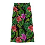 Monstera Hibiscus Hawaii Pattern Print Cotton Front Slit Maxi Skirt