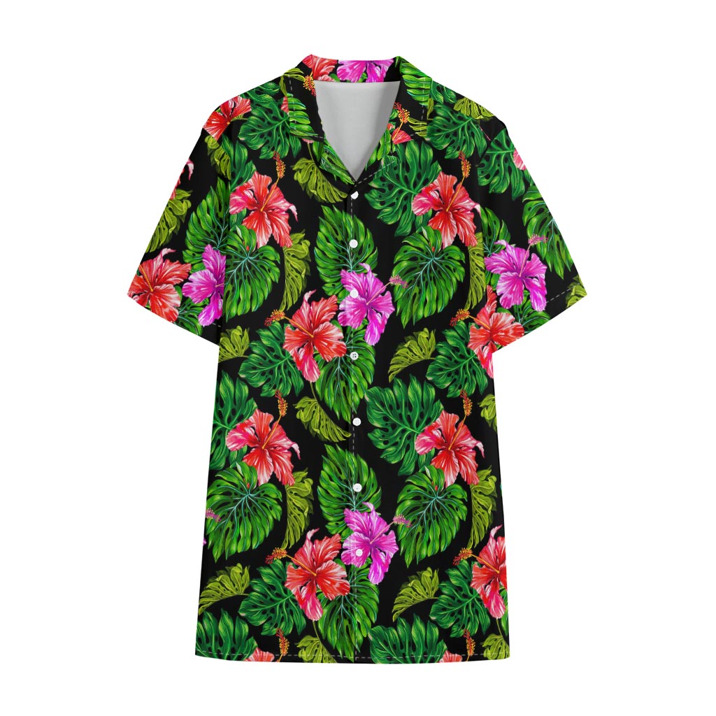 Monstera Hibiscus Hawaii Pattern Print Cotton Hawaiian Shirt