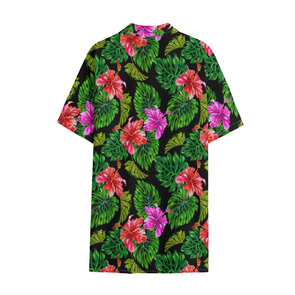 Monstera Hibiscus Hawaii Pattern Print Cotton Hawaiian Shirt