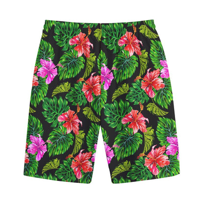 Monstera Hibiscus Hawaii Pattern Print Cotton Shorts