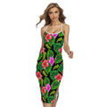 Monstera Hibiscus Hawaii Pattern Print Cross Back Cami Dress