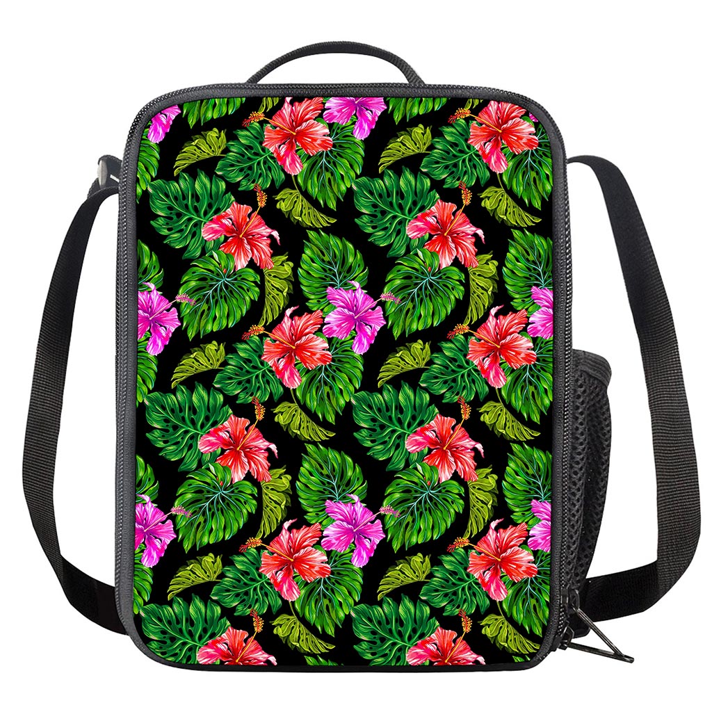 Monstera Hibiscus Hawaii Pattern Print Crossbody Lunch Bag