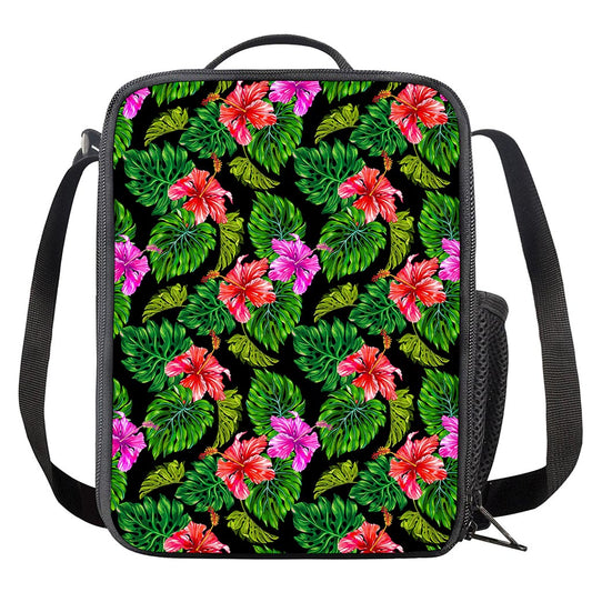Monstera Hibiscus Hawaii Pattern Print Crossbody Lunch Bag