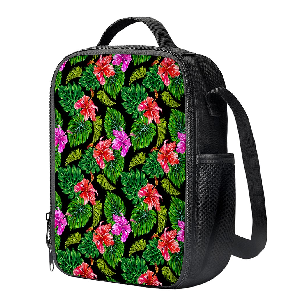 Monstera Hibiscus Hawaii Pattern Print Crossbody Lunch Bag