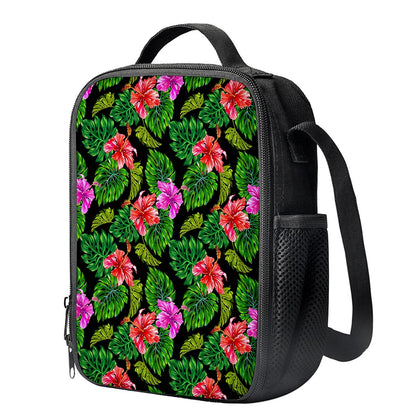 Monstera Hibiscus Hawaii Pattern Print Crossbody Lunch Bag