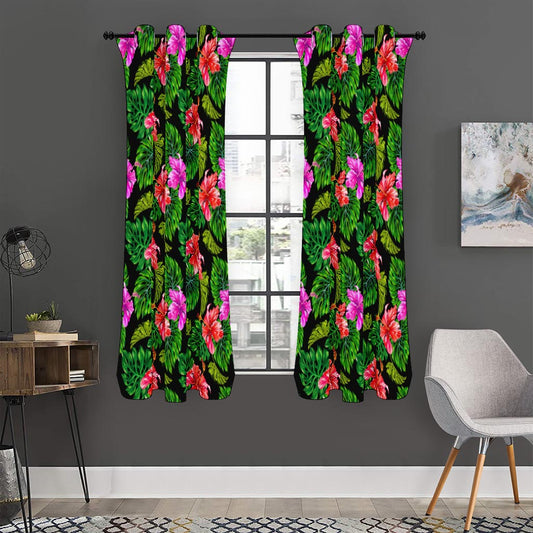 Monstera Hibiscus Hawaii Pattern Print Curtain