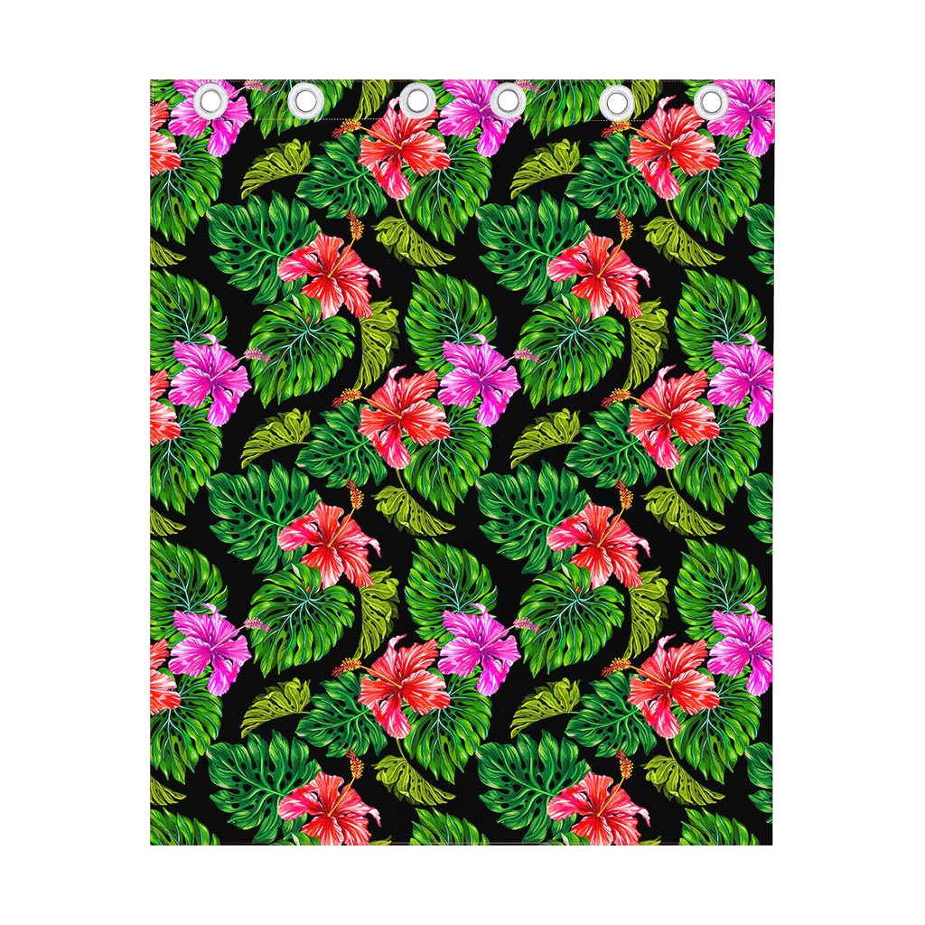 Monstera Hibiscus Hawaii Pattern Print Curtain