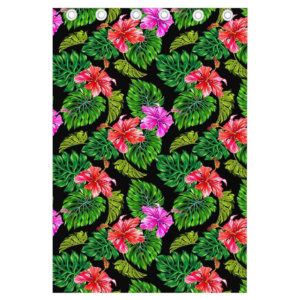 Monstera Hibiscus Hawaii Pattern Print Curtain