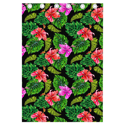 Monstera Hibiscus Hawaii Pattern Print Curtain