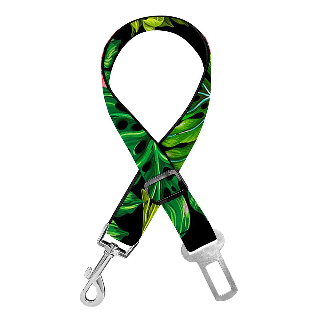 Monstera Hibiscus Hawaii Pattern Print Dog Seat Belt