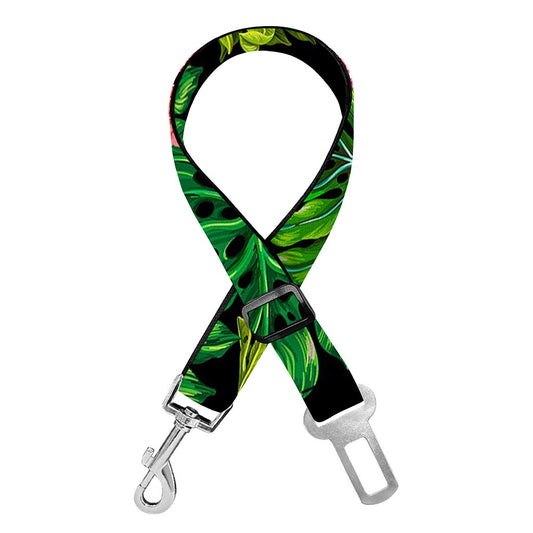 Monstera Hibiscus Hawaii Pattern Print Dog Seat Belt