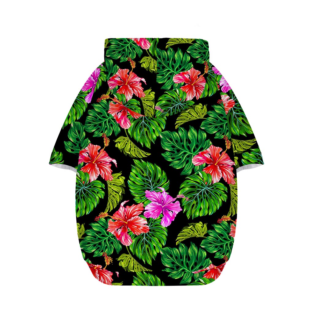 Monstera Hibiscus Hawaii Pattern Print Dog Zip Up Hoodie