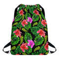 Monstera Hibiscus Hawaii Pattern Print Drawstring Backpack