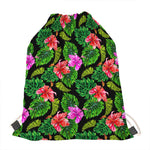 Monstera Hibiscus Hawaii Pattern Print Drawstring Bag