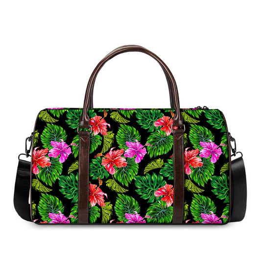 Monstera Hibiscus Hawaii Pattern Print Duffle Bag