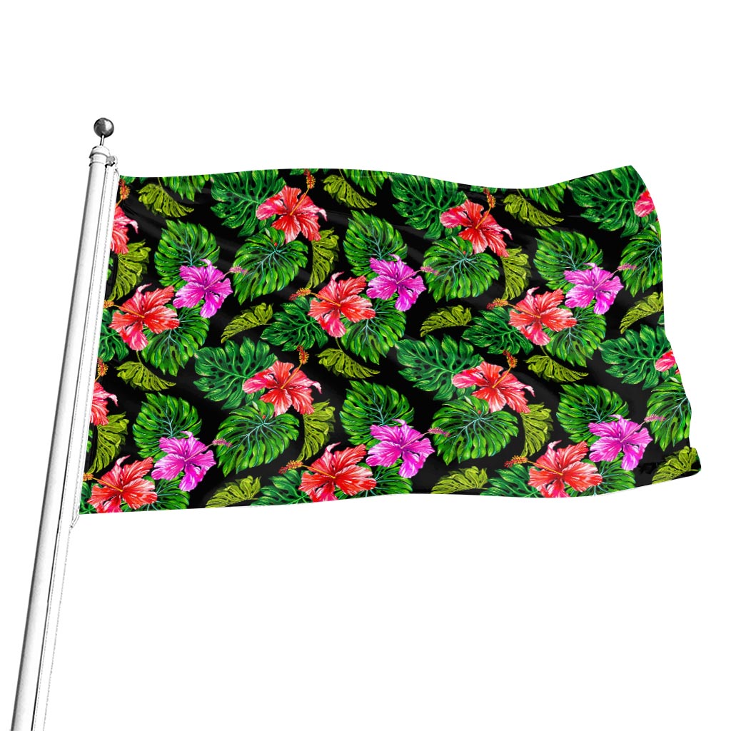 Monstera Hibiscus Hawaii Pattern Print Flag