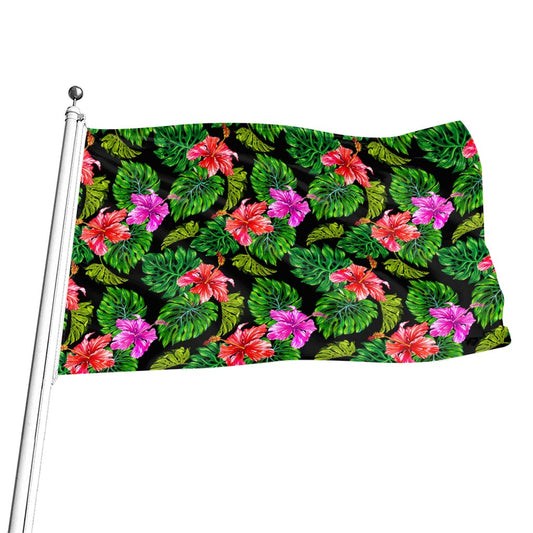 Monstera Hibiscus Hawaii Pattern Print Flag
