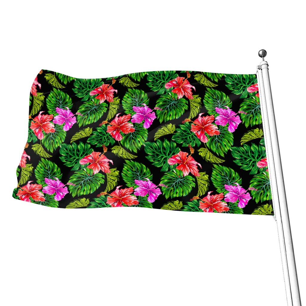 Monstera Hibiscus Hawaii Pattern Print Flag