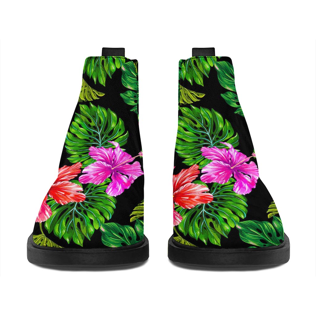 Monstera Hibiscus Hawaii Pattern Print Flat Ankle Boots