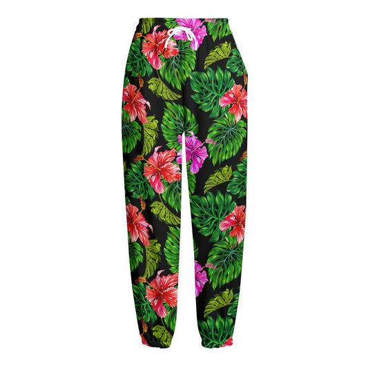 Monstera Hibiscus Hawaii Pattern Print Fleece Lined Knit Pants