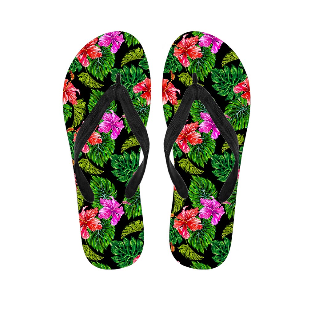 Monstera Hibiscus Hawaii Pattern Print Flip Flops