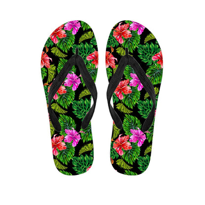 Monstera Hibiscus Hawaii Pattern Print Flip Flops