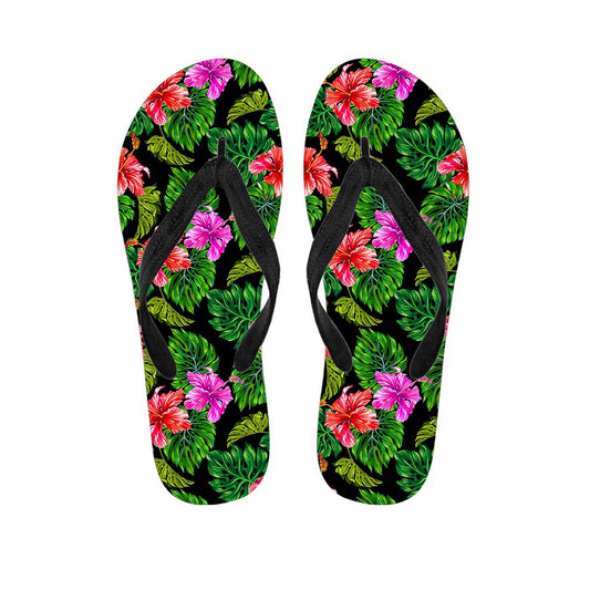 Monstera Hibiscus Hawaii Pattern Print Flip Flops