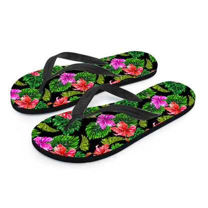 Monstera Hibiscus Hawaii Pattern Print Flip Flops