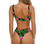Monstera Hibiscus Hawaii Pattern Print Front Bow Tie Bikini