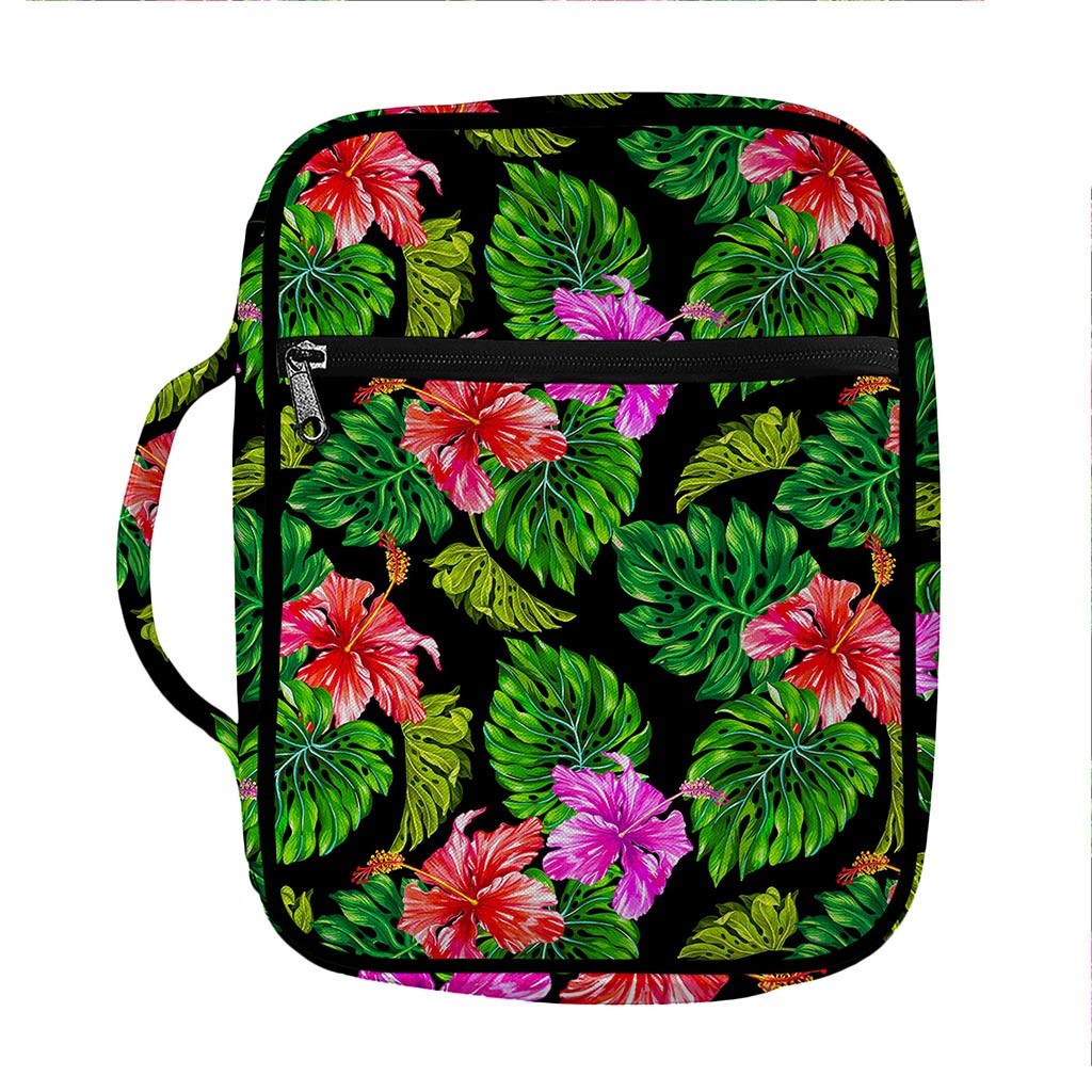 Monstera Hibiscus Hawaii Pattern Print Front Pocket Bible Bag