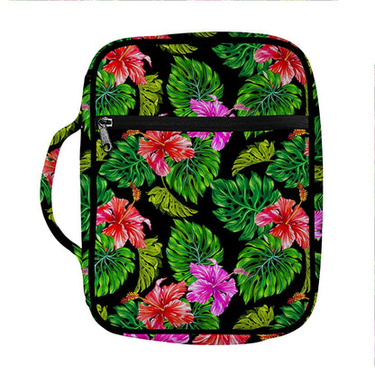 Monstera Hibiscus Hawaii Pattern Print Front Pocket Bible Bag