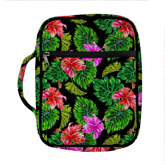Monstera Hibiscus Hawaii Pattern Print Front Pocket Bible Bag