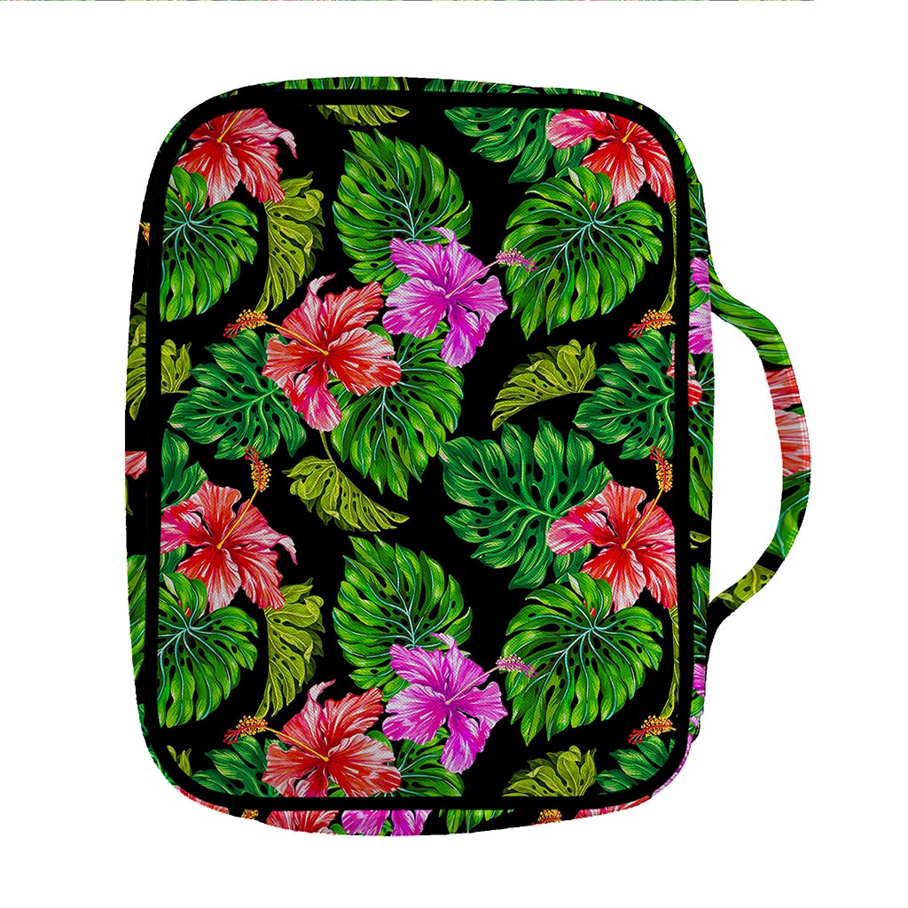 Monstera Hibiscus Hawaii Pattern Print Front Pocket Bible Bag