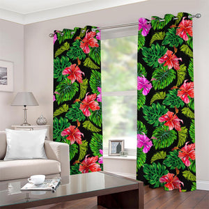 Monstera Hibiscus Hawaii Pattern Print Grommet Curtains