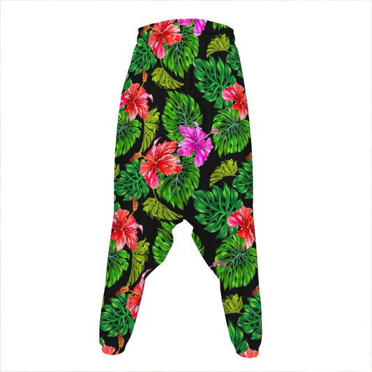 Monstera Hibiscus Hawaii Pattern Print Hammer Pants
