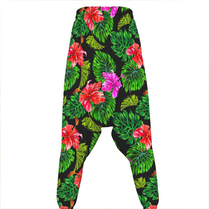 Monstera Hibiscus Hawaii Pattern Print Hammer Pants