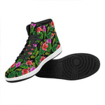 Monstera Hibiscus Hawaii Pattern Print High Top Leather Sneakers